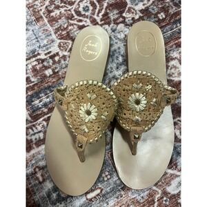 Jack Rogers Cork Thong Sandals Gold Flower Embellishments Size 10M